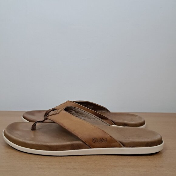 Olukai Nalukai Sandal Men\'s Size 11 Brown White Leather Flip Flop Comfort main image 5
